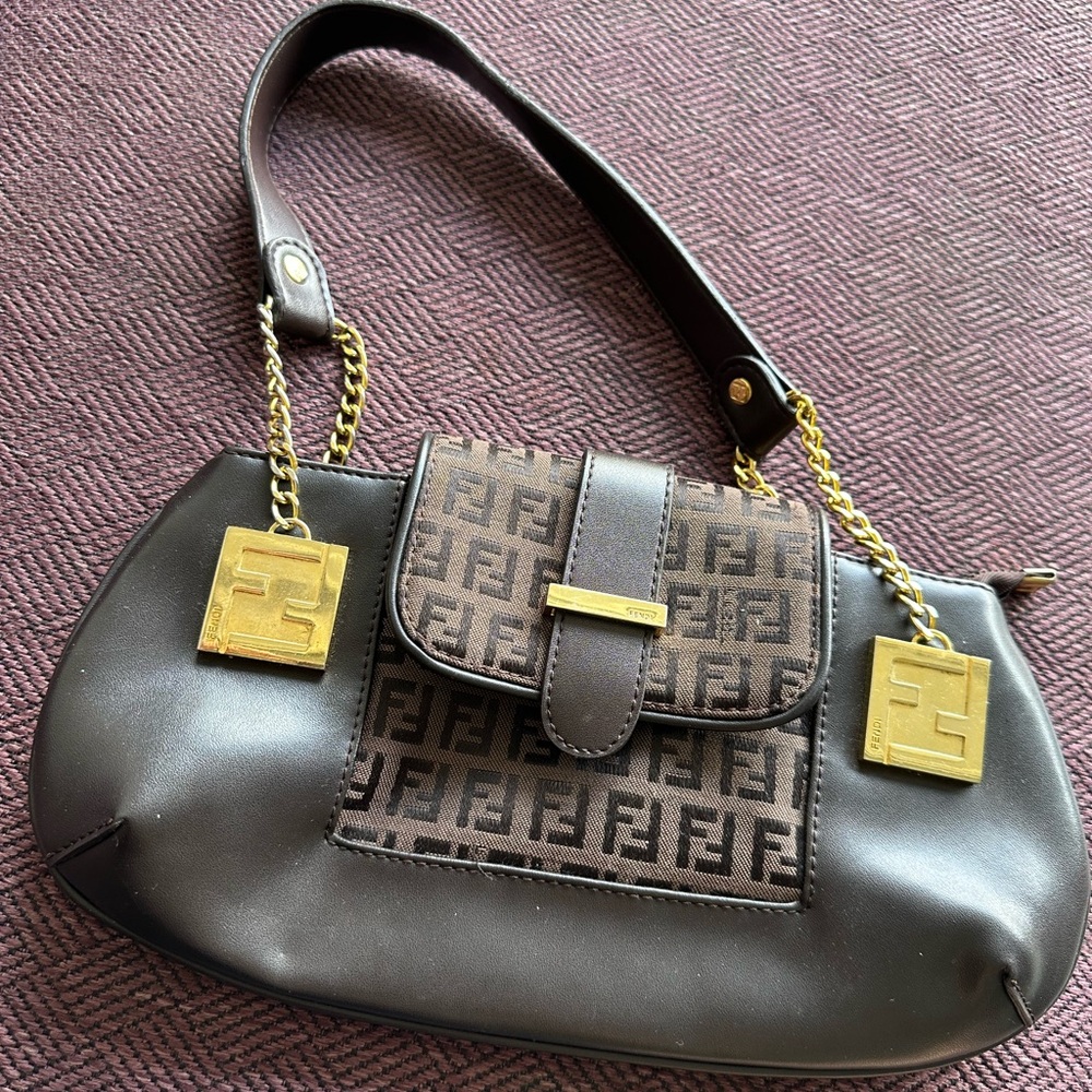 Fendi Brown and Gold Shoulder Bag with Monogram